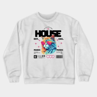 HOUSE MUSIC  - Cool Cat In Shades (black/Pink) Crewneck Sweatshirt